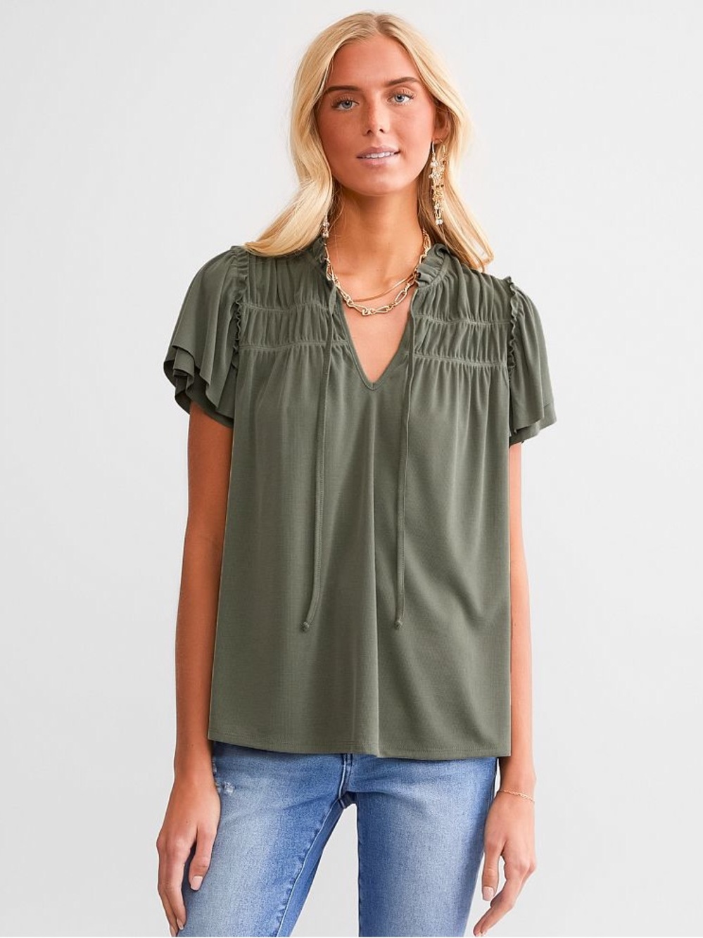 DAYTRIP RUFFLE FRONT TIE TOP